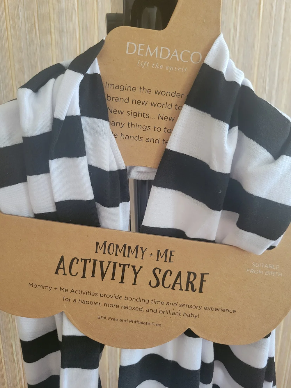 DEMDACO Mommy-Me Black & White Striped Activity Scarf NWT